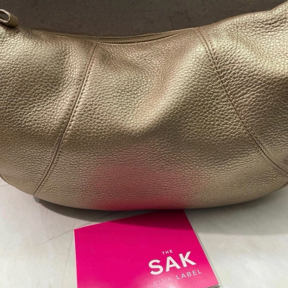 The Sak Leather Shoulder Bag Metallic Gold  Barrel Bag Pink Label - Picture 4 of 12